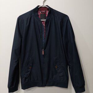 Ted Baker Microfiber Bomber Jacket Natural In Navy Men's Size 2/US S